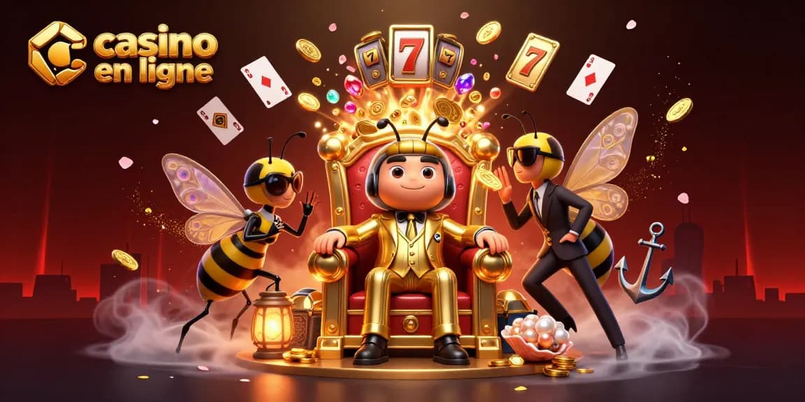 Illustration de casino en ligne avec un patron abeille et des éléments de jeu