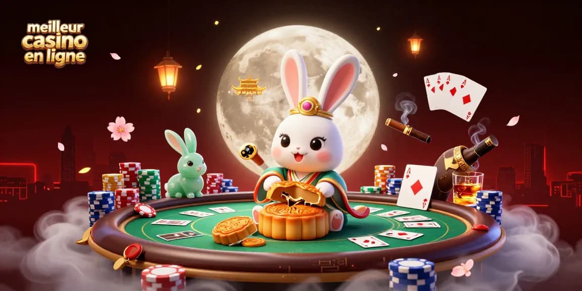 Jouez au meilleur casino en ligne avec des personnages de jeu animés sur la lune, entourés d'éléments de poker.