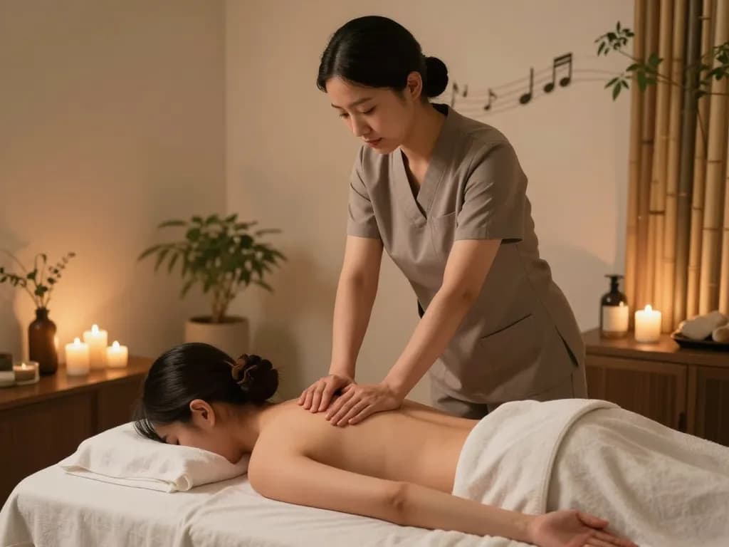 전문 치료사가 편안한 스파 환경에서 마포스웨디시 마사지를 제공하는 모습.