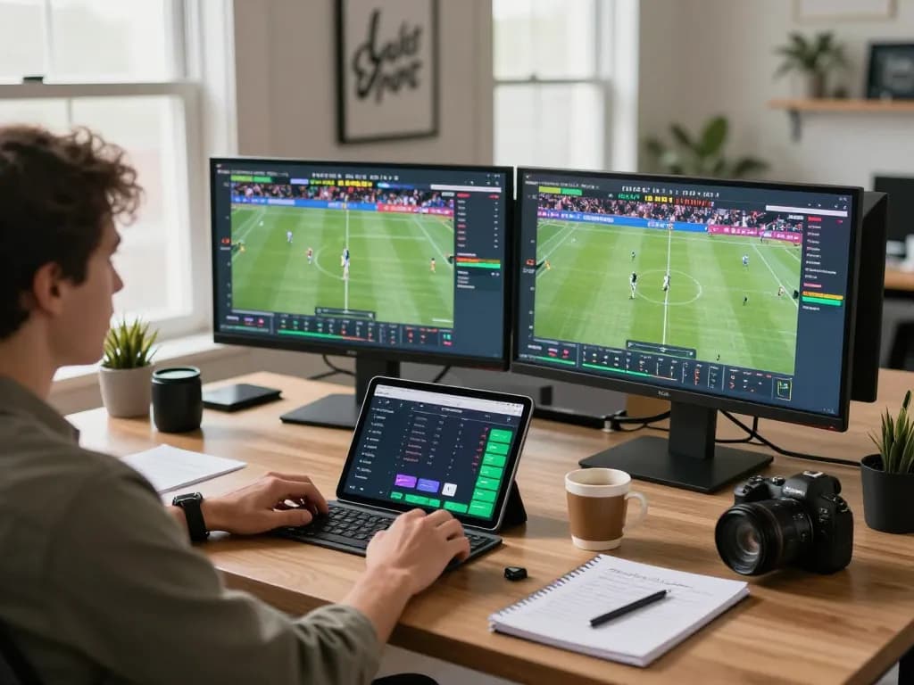 g28 online sports betting scene with desktop screens displaying live events