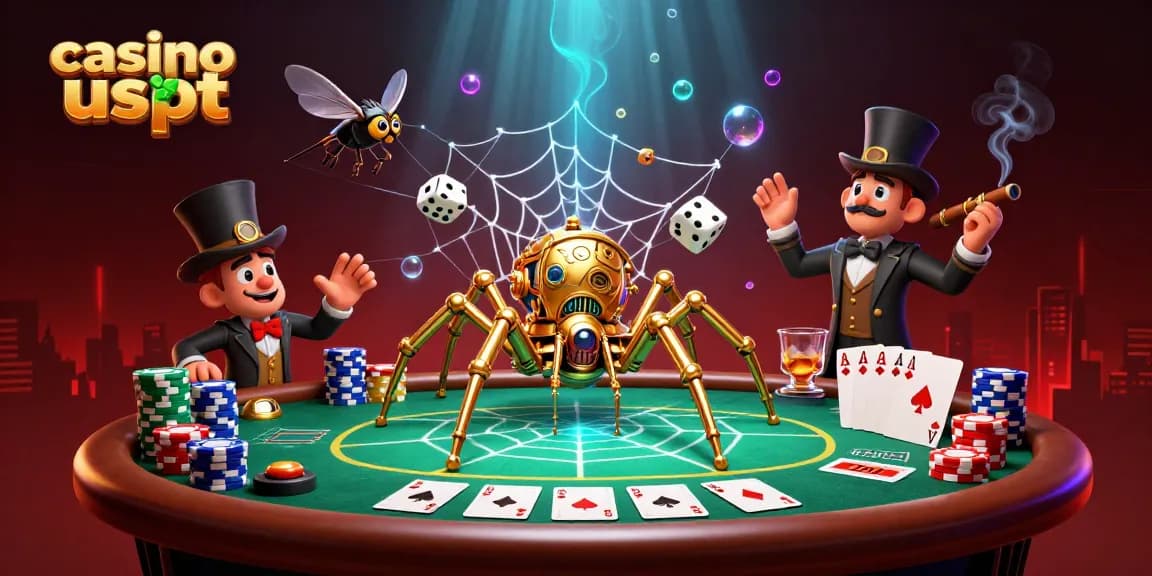 Stai giocando nei casino usdt, immerso in un'illustrazione 3D ricca di dettagli con elementi di gioco e atmosfera steampunk.