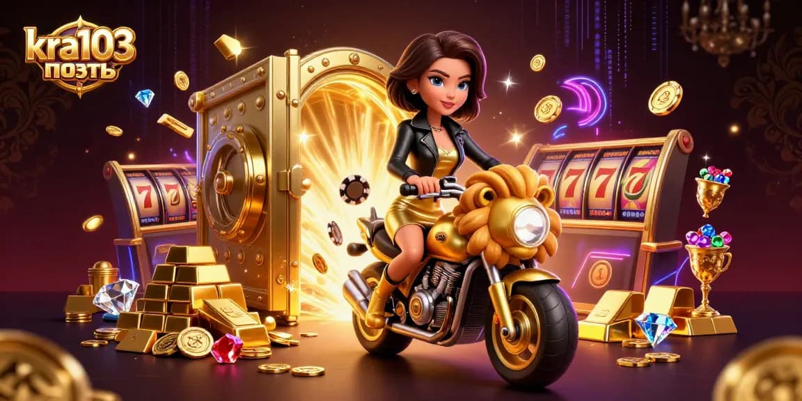 Experience excitement with kra103 портал in this vibrant casino-themed illustration featuring a glamorous rider.