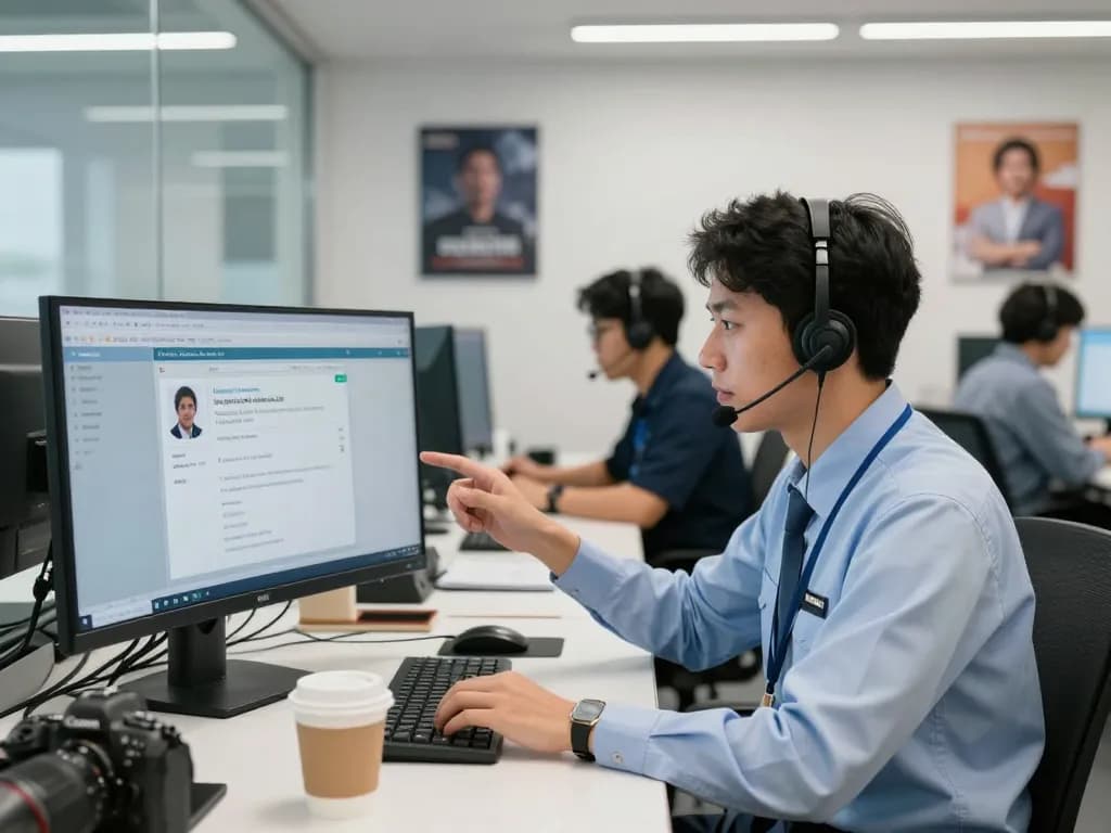 CSKH 24/7 hubet88 customer support agent assisting clients in a modern call center