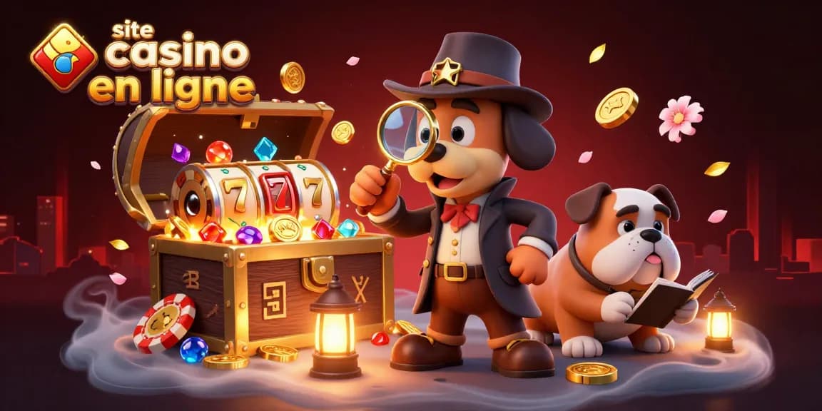 Gagnez en jouant sur site casino en ligne avec l'illustration dynamique d'un détective et bulldog.