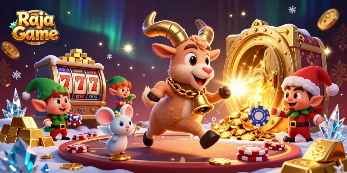 Experience thrilling gameplay with Raja Game as festive characters engage in lively casino activities.
