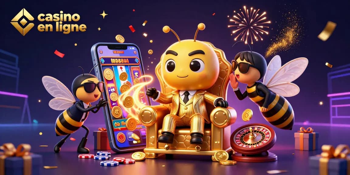 Jouez à un casino en ligne en France avec des personnages animés dans une scène festive de jeux.