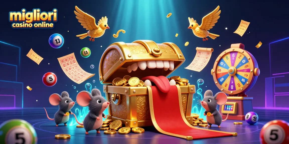 Scopri i migliori casino online con questo vivace design 3D colorato di giochi e ricchezze.