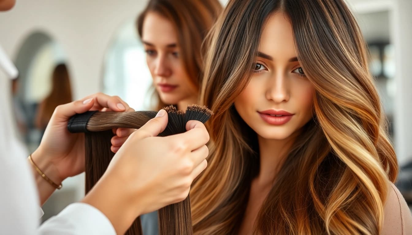 Applying genius weft hair extensions for a flawless, stunning hairstyle.