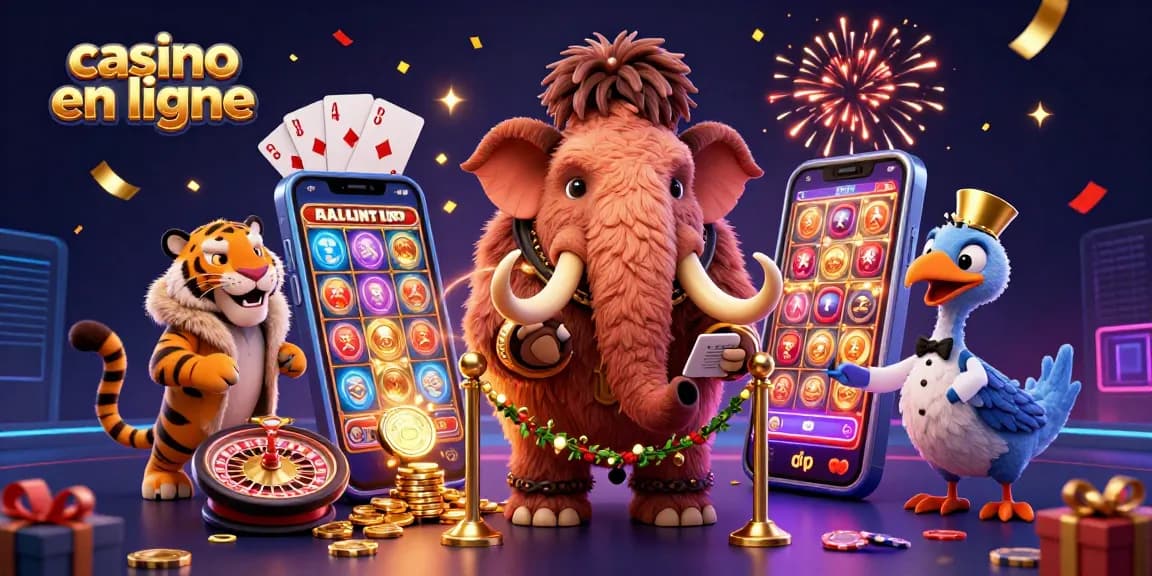Découvrez l'excitation du casino en ligne avec cette scène animée de personnages caricaturaux dans une ambiance festive.