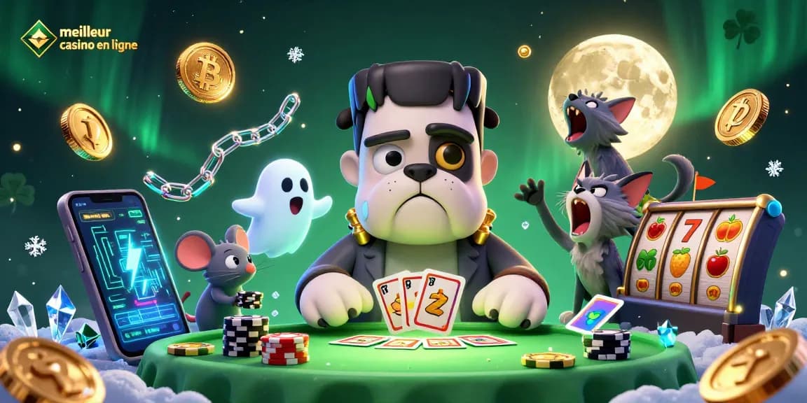 Jouer au meilleur casino en ligne avec un bulldog Frankenstein et une mise en scène de jeux captivants.