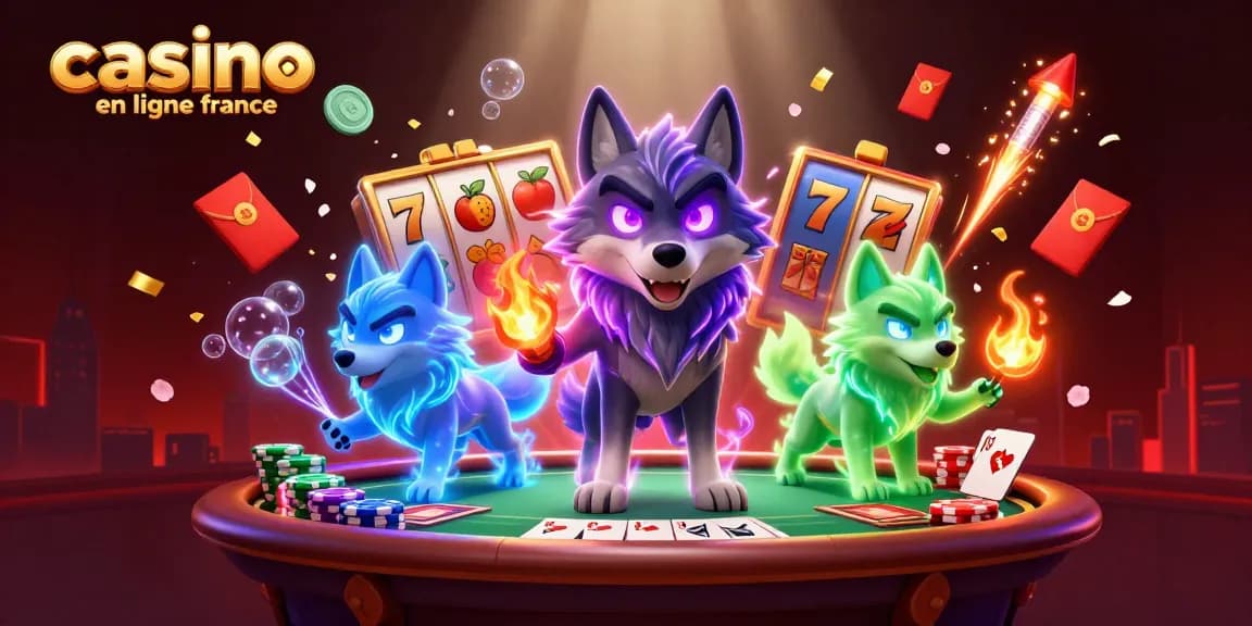 Gagnez avec casino en ligne france, une illustration vibrante de jeux de casino avec loups fantômes.