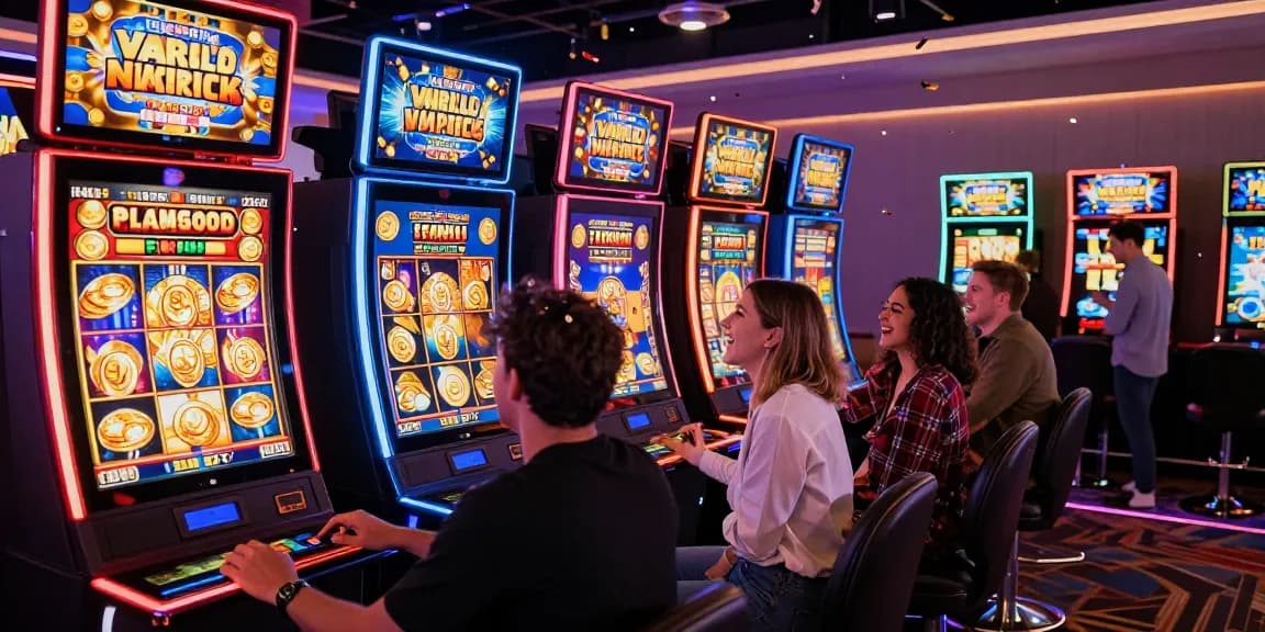 Exciting scene of players enjoying slot depo 1000 games in a vibrant casino atmosphere with neon lights and jackpot celebrations
