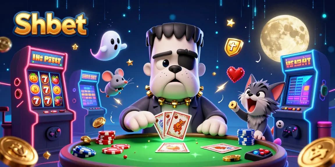 Engage with Shbet at this thrilling casino scene featuring a cartoon bulldog and dynamic slot elements.