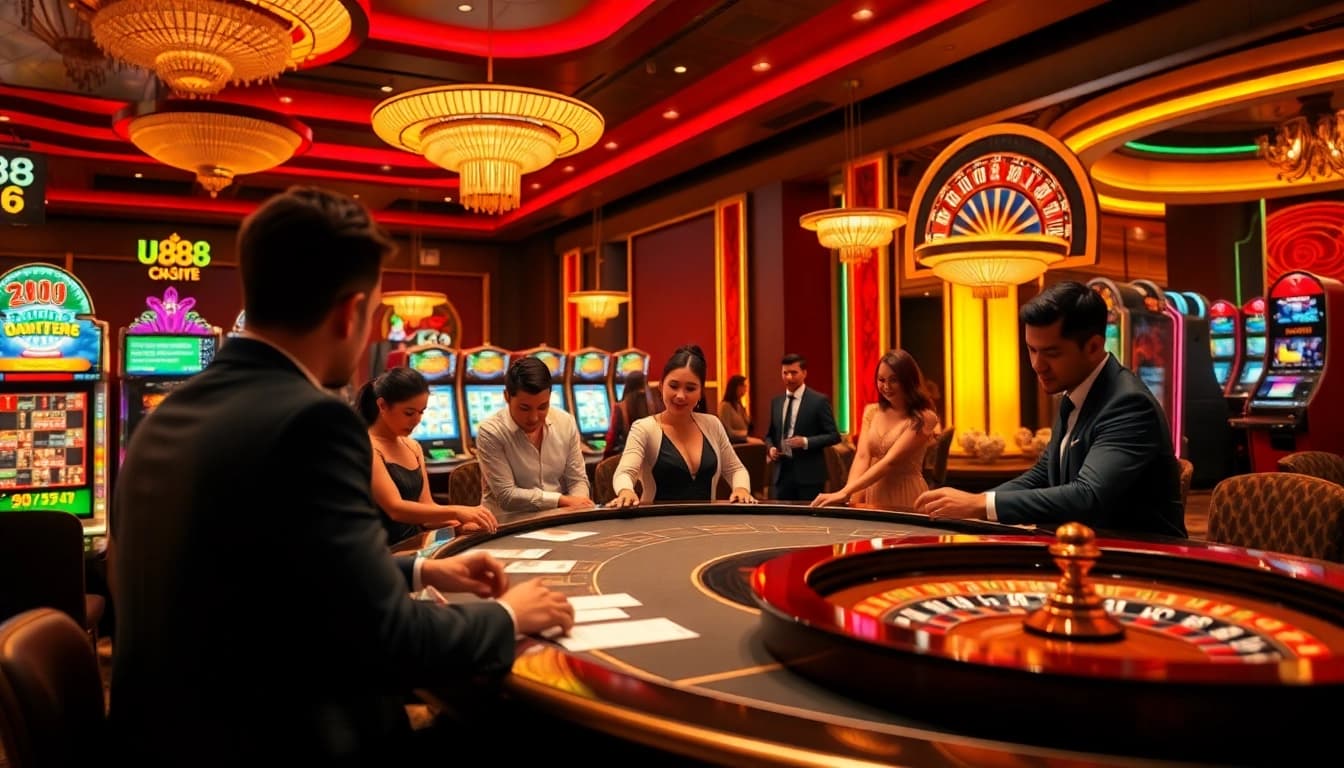 U888 players engrossed in thrilling casino games with dynamic action and excitement.
