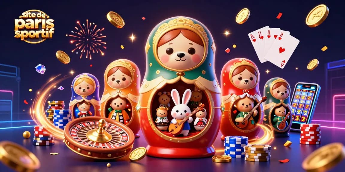 Déclenchez vos gains sur un site de paris sportif avec des ours de casino et des éléments festifs.