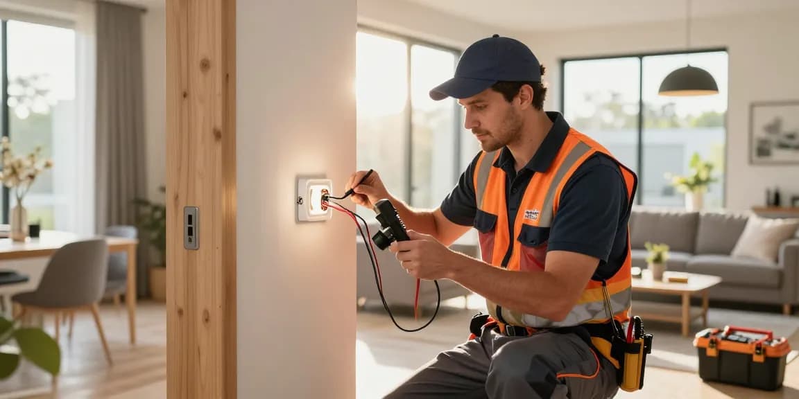 Round the clock electrician Birmingham inspecting home wiring with professionalism and energy-efficient tools.