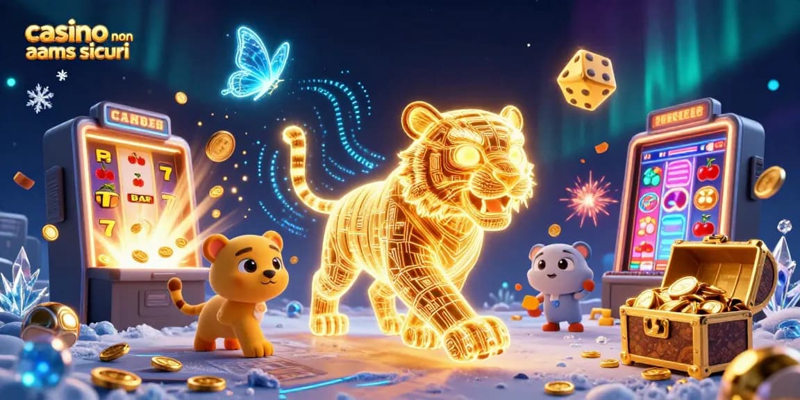 Giocare nei casino non aams sicuri con il tigre luminoso e simboli di vincita, tra effetti di luce e argento.