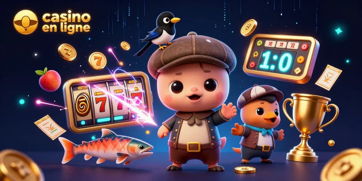 Jouez sur les jeux de casino en ligne avec cette illustration animée, mettant en valeur le jeu et l'amusement.