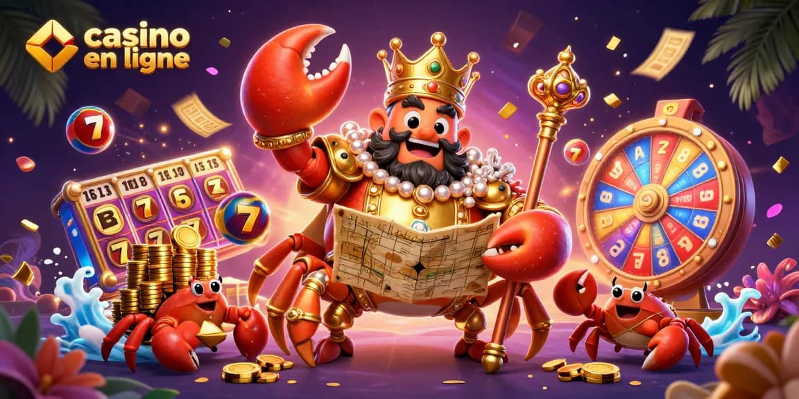 Jouez au casino en ligne avec le crabe doré royal et une pluie d'argent scintillante.