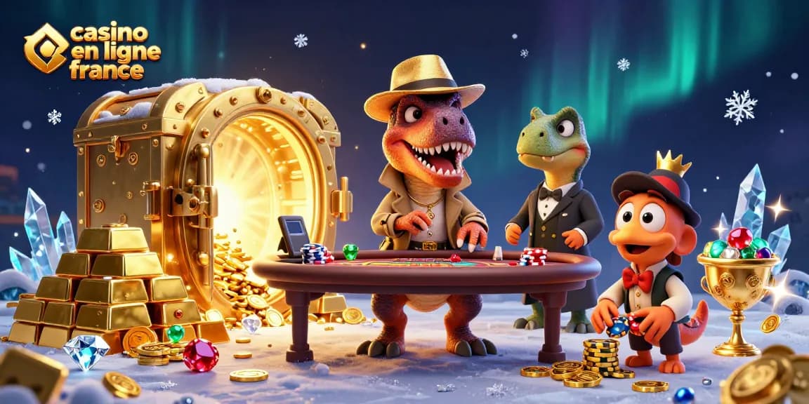 Le velociraptor amical joue au blackjack dans un casino en ligne France animé.