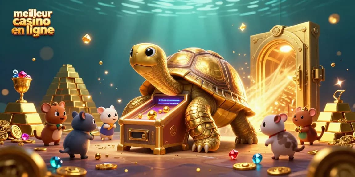 Jouez dans le meilleur casino en ligne avec un colosse en tortue dorée rencontré dans une scène festive