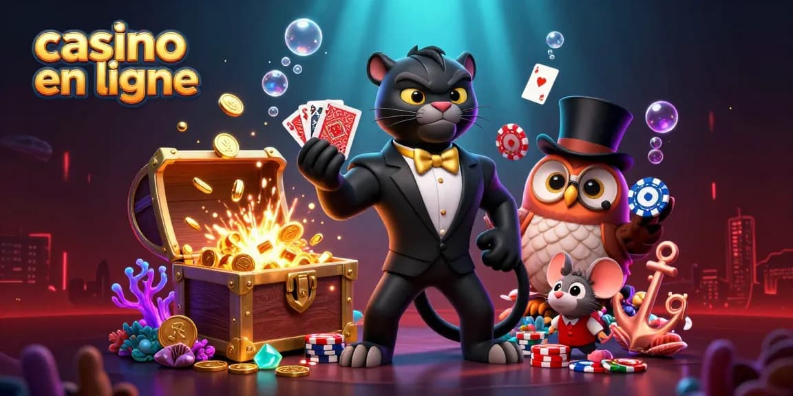 Jouez au casino en ligne avec une élégante panthère, une chouette et une souris chanceuse parmi des trésors.
