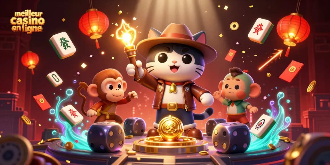 Explorer un trésor dans le meilleur casino en ligne avec un chat aventurier et un singe.