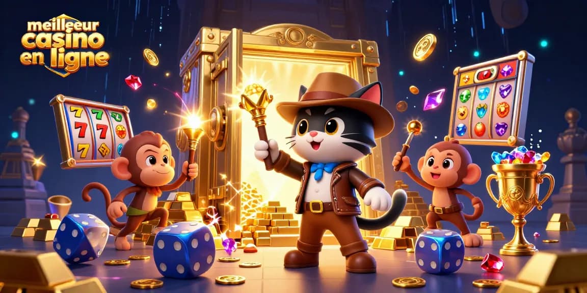 Découvrez les trésors du meilleur casino en ligne avec un chat archéologue et son singe compagnon.