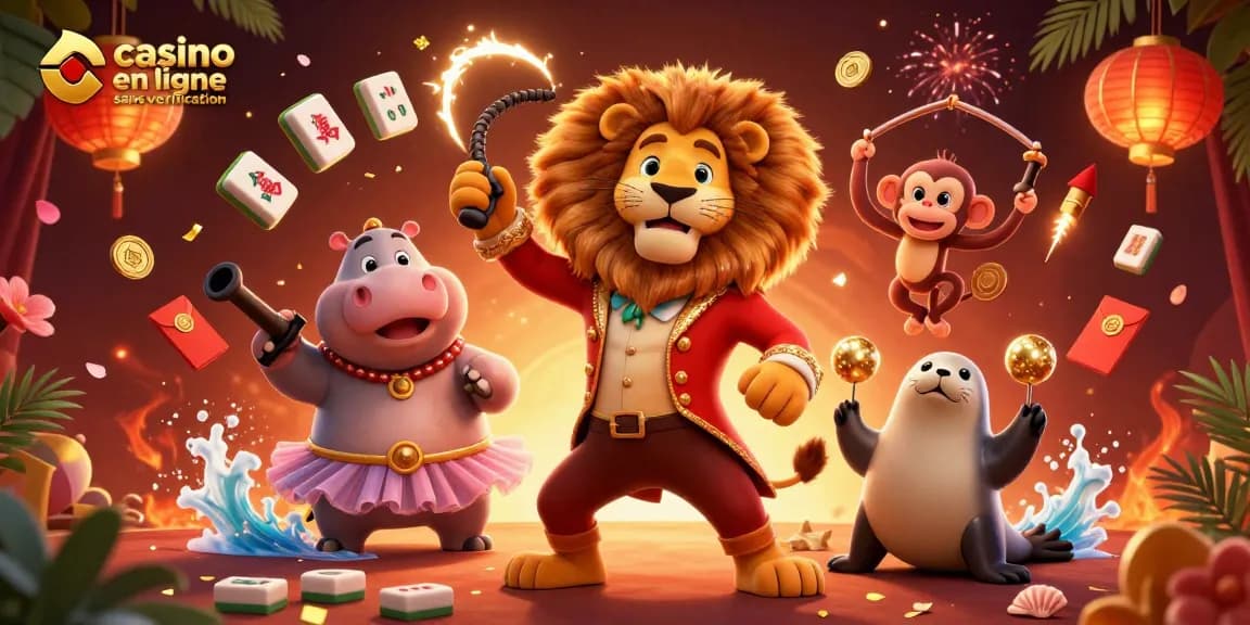 Découvrez l'excitation des casinos en ligne sans vérification avec une scène de cirque en 3D pleine de fantaisie mettant en vedette des animaux animés.
