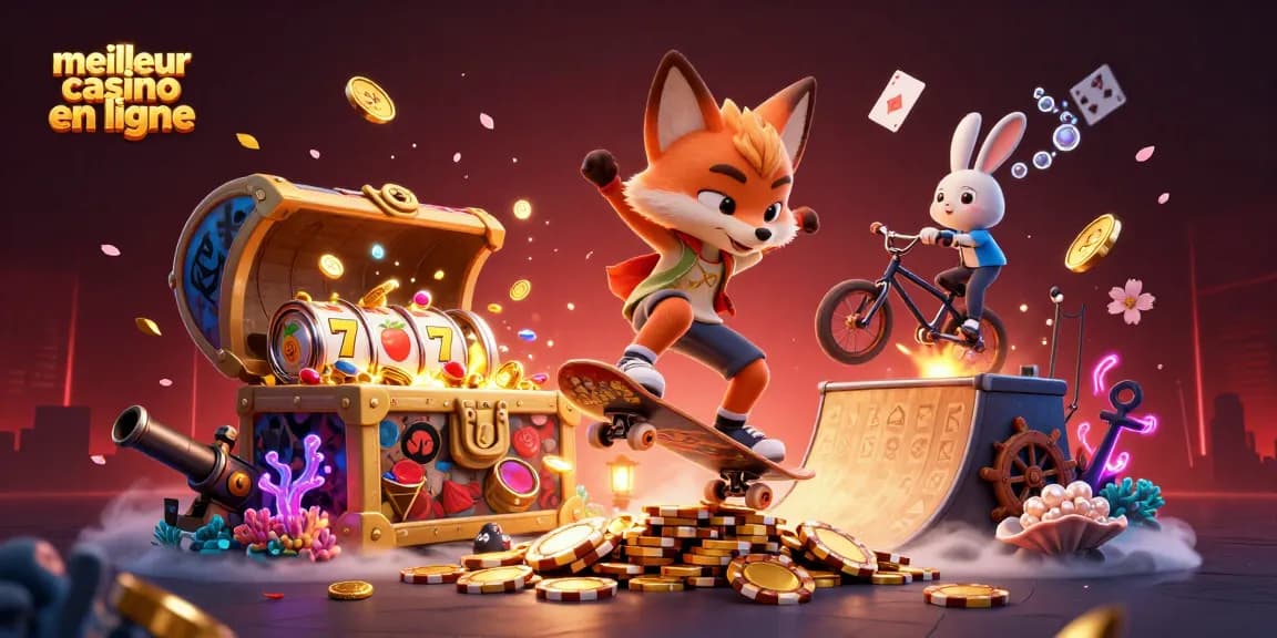 Vivre l'expérience du meilleur casino en ligne avec un renard et un lapin dans une illustration dynamique.