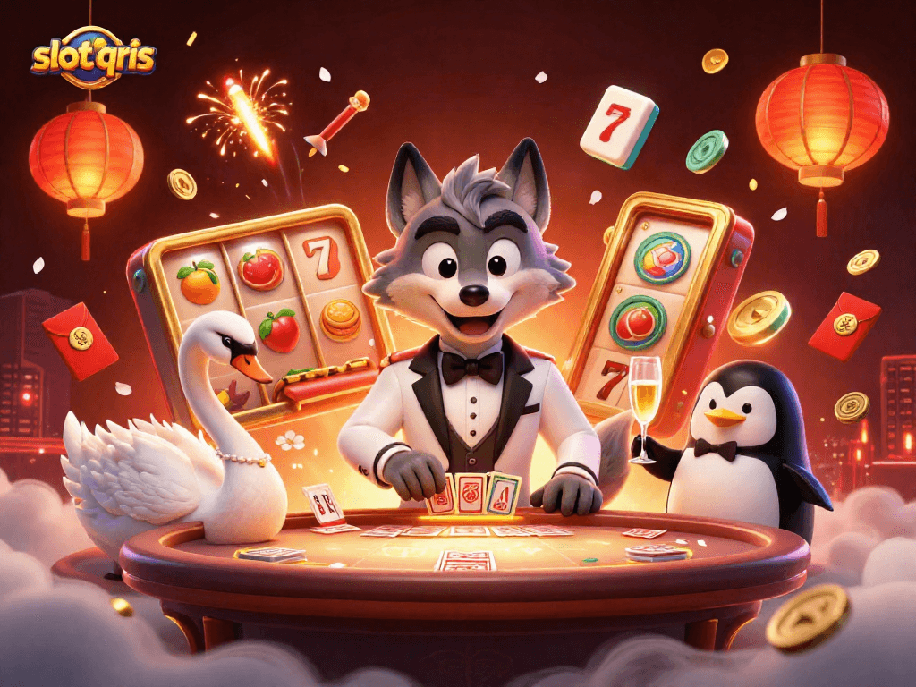 Play exciting slot qris with vibrant characters in a lively casino atmosphere.