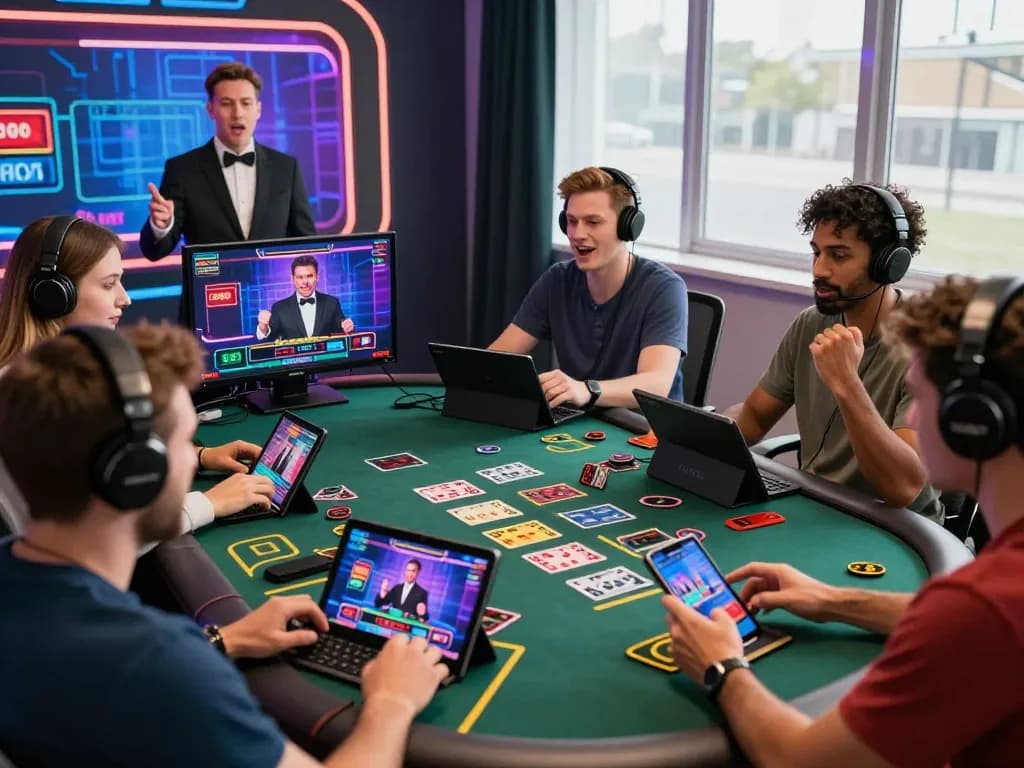 Players engaging in a thrilling online baccarat game, showcasing immersive gameplay and modern technology, highlighting the excitement of 바카라사이트.