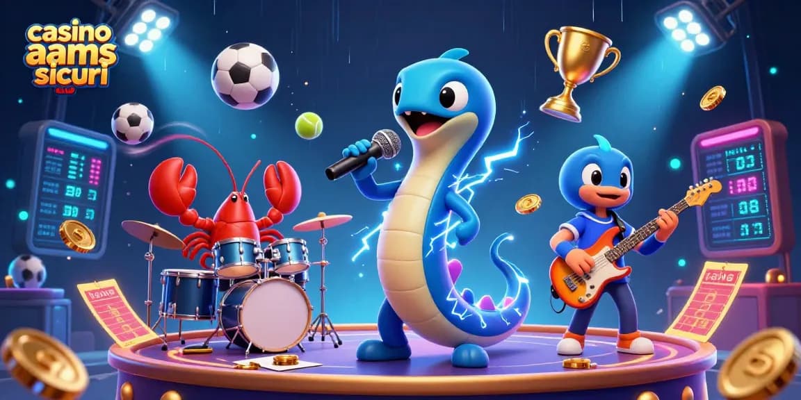 Gioca nei casino non AAMS sicuri con un'atmosfera vibrante e personaggi dinamici in un'illustrazione sottomarina.