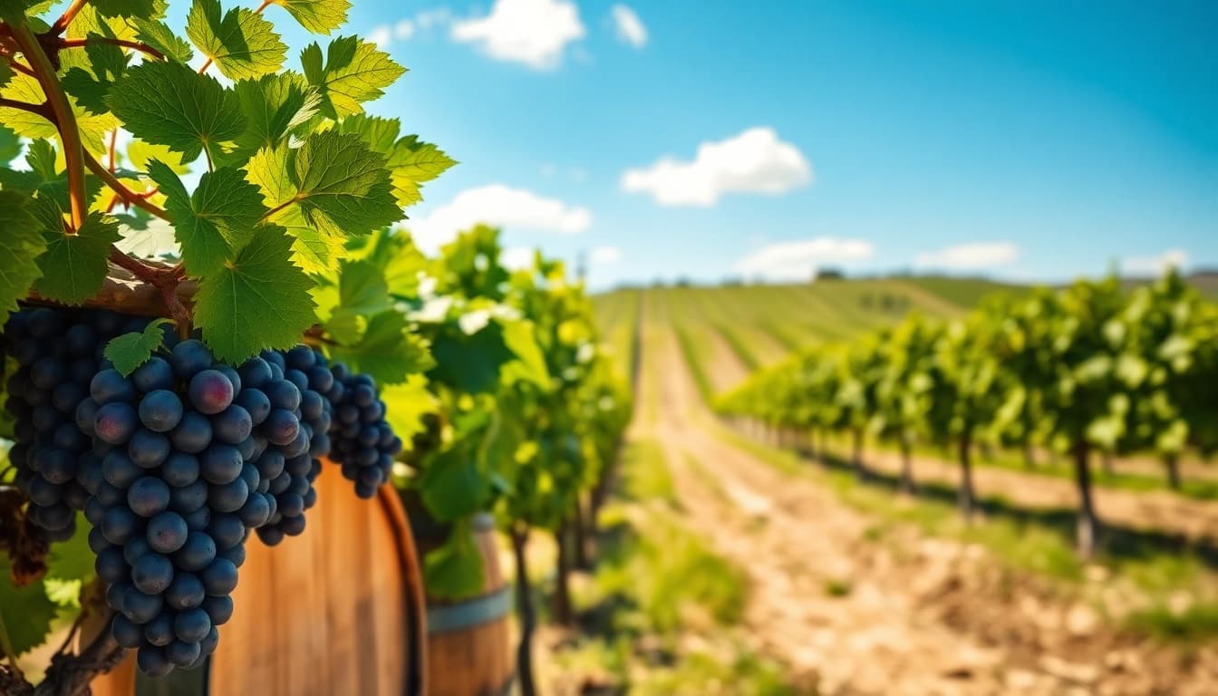 Experience the beauty of wineries in Clarksburg with lush vineyards and rustic wine barrels.