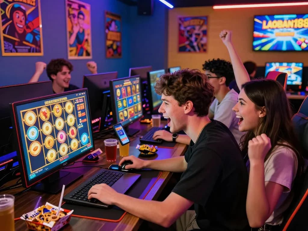 Pemain yang terlibat menikmati pengalaman bermain slot online LAOBAN188 dalam suasana yang hidup.