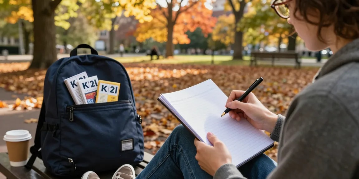 Buy lined K2 spice paper in a serene park setting with a person writing notes.
