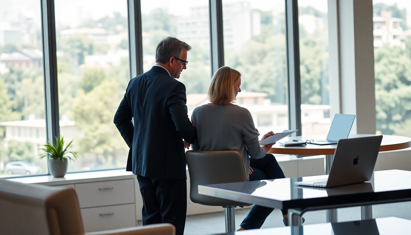 Engaging retirement planning San Antonio session with a professional advisor and clients in a bright office.
