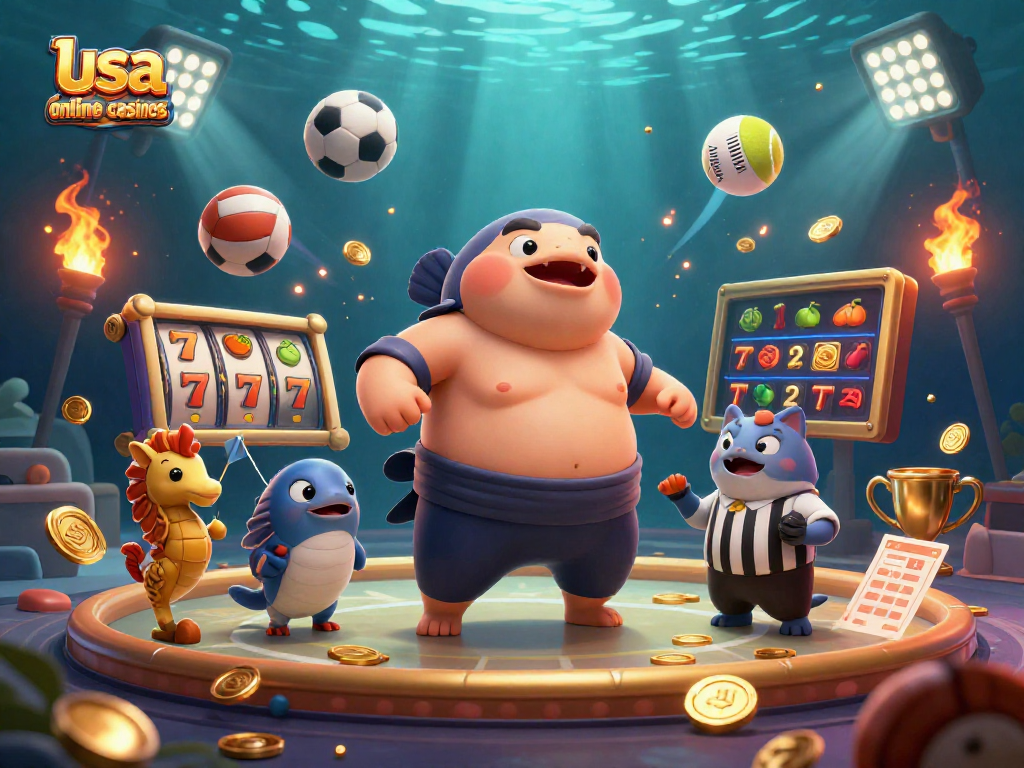 Engage with the thrilling world of usa online casinos featuring animated characters in a vibrant underwater casino.
