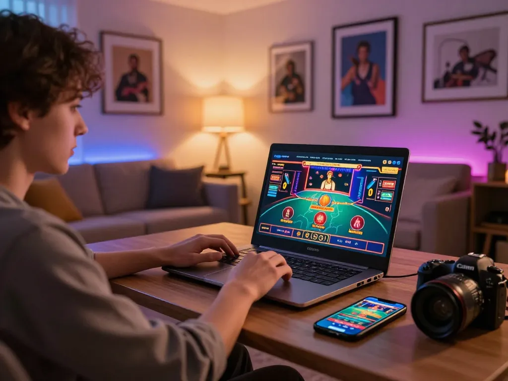 Engaging in online casino non AAMS gaming with a laptop and smartphone in a cozy home setup.