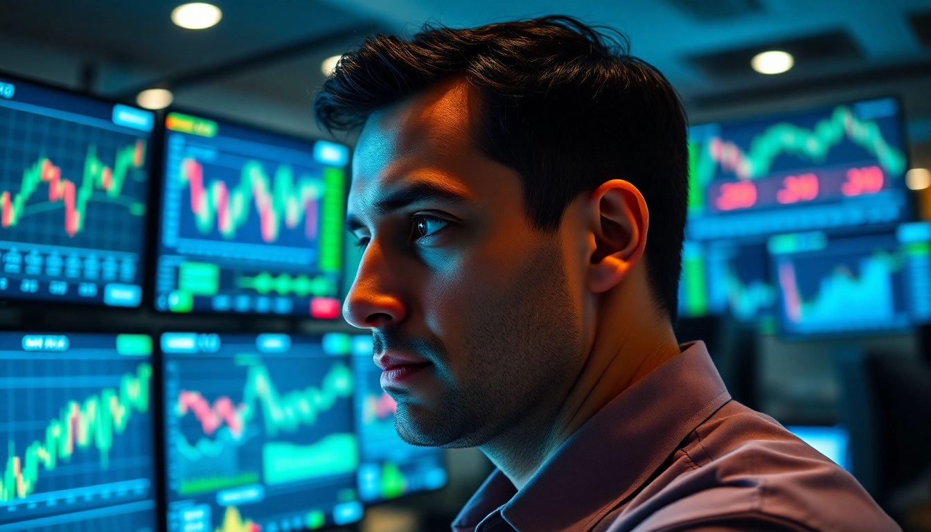 Engaged trader analyzing real time stock trading In Saudi Arabia charts in a modern finance setting.