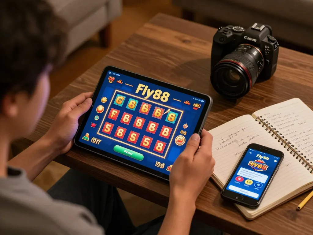 Engaging with fly88 on a tablet while analyzing strategies for online gaming.