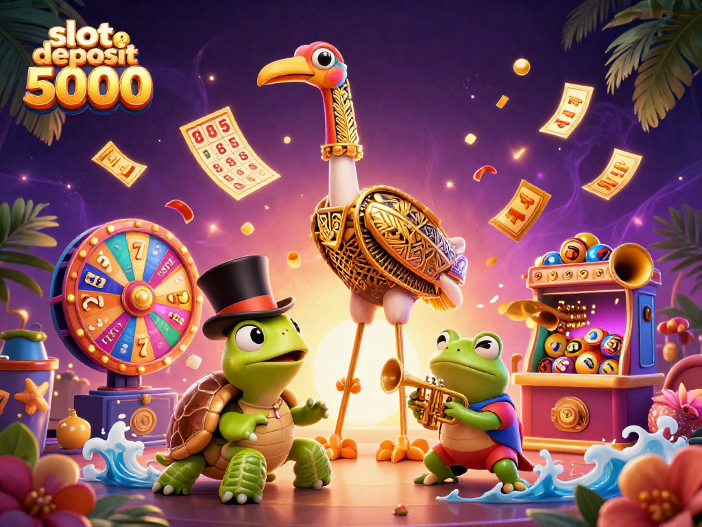 Experience excitement with slot deposit 5000, featuring colorful characters and dynamic casino elements.