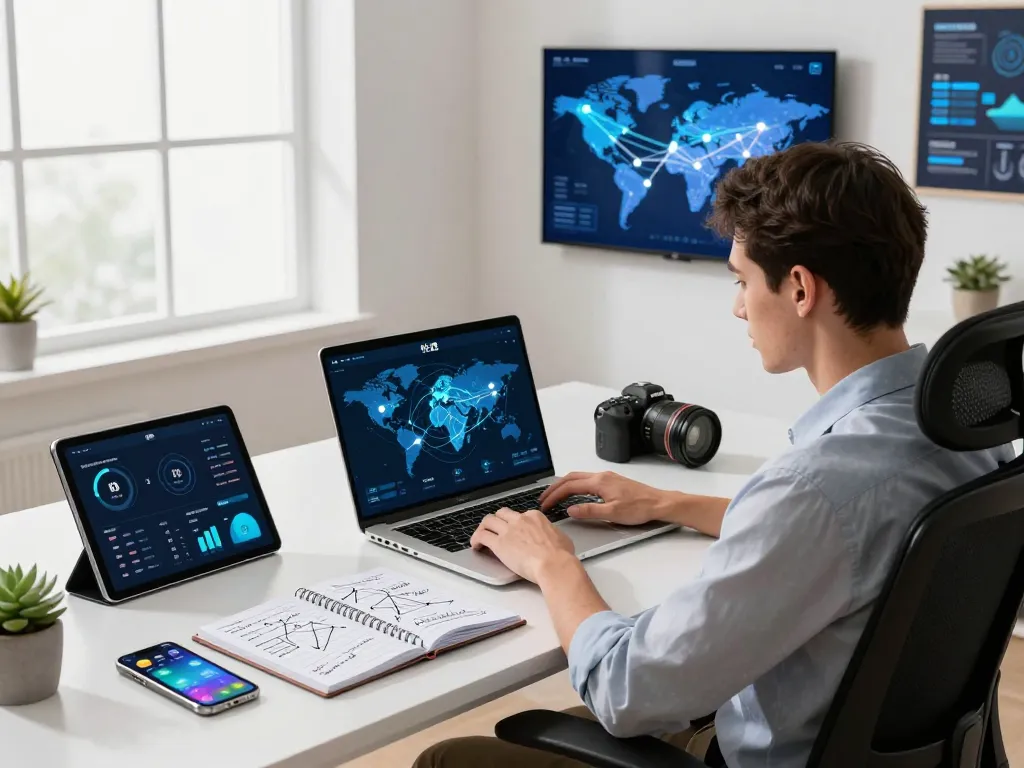 Effortlessly connecting with 快连 in a modern digital workspace, showcasing laptop interface and productivity.