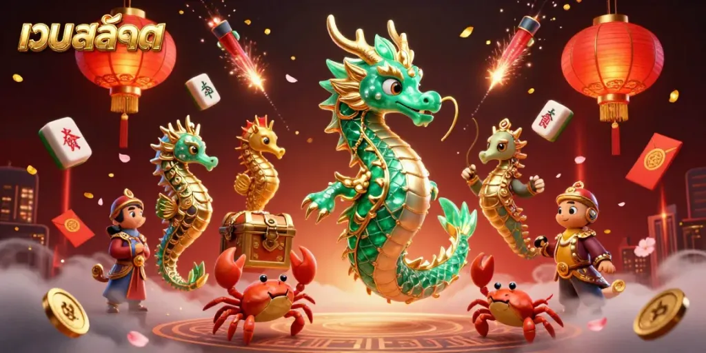 Experience exciting gameplay with เว็บสล็อต highlighted in a colorful 3D illustration featuring a sea dragon and seahorse guard.
