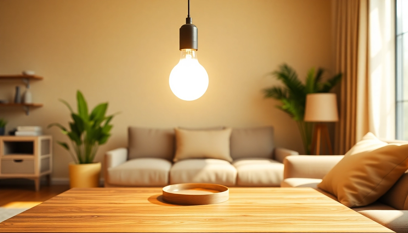 Illuminated a19 led bulb creating a warm atmosphere in a stylish living room setting
