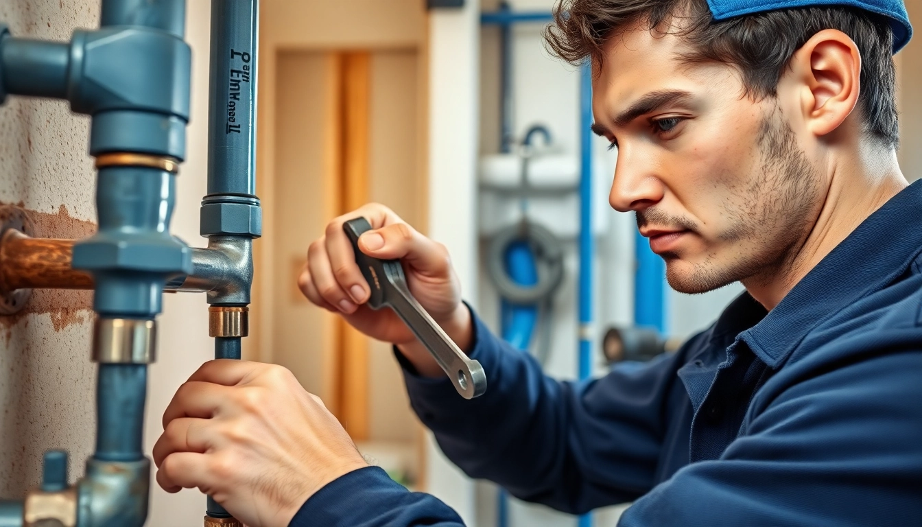 Plumbing apprenticeship in action with a dedicated apprentice adjusting pipes and wrenches.