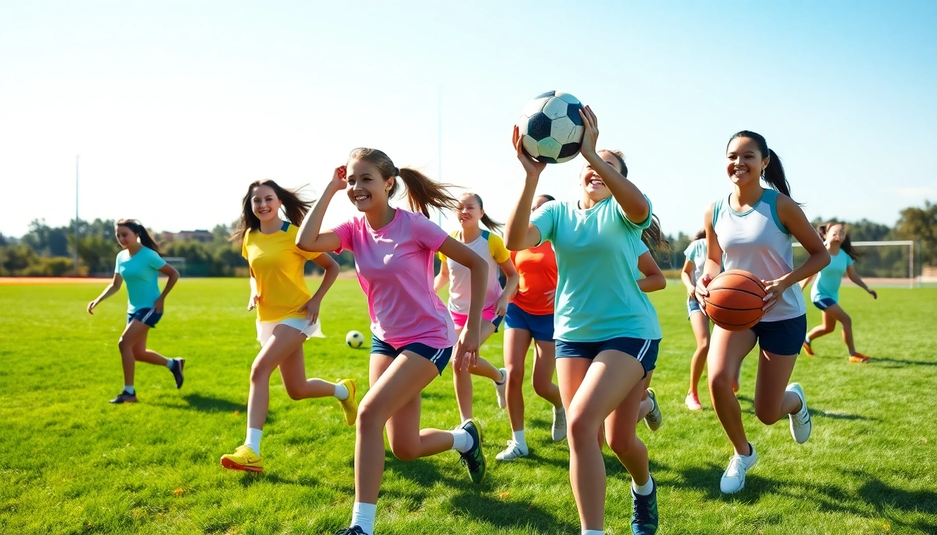 Active girls participating in Multi Sports Camps for Girls, showcasing teamwork and fun.
