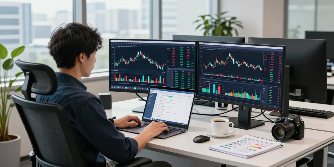 Japan stock fundamental data API integration in a modern financial workspace with real-time analytics and trading applications.