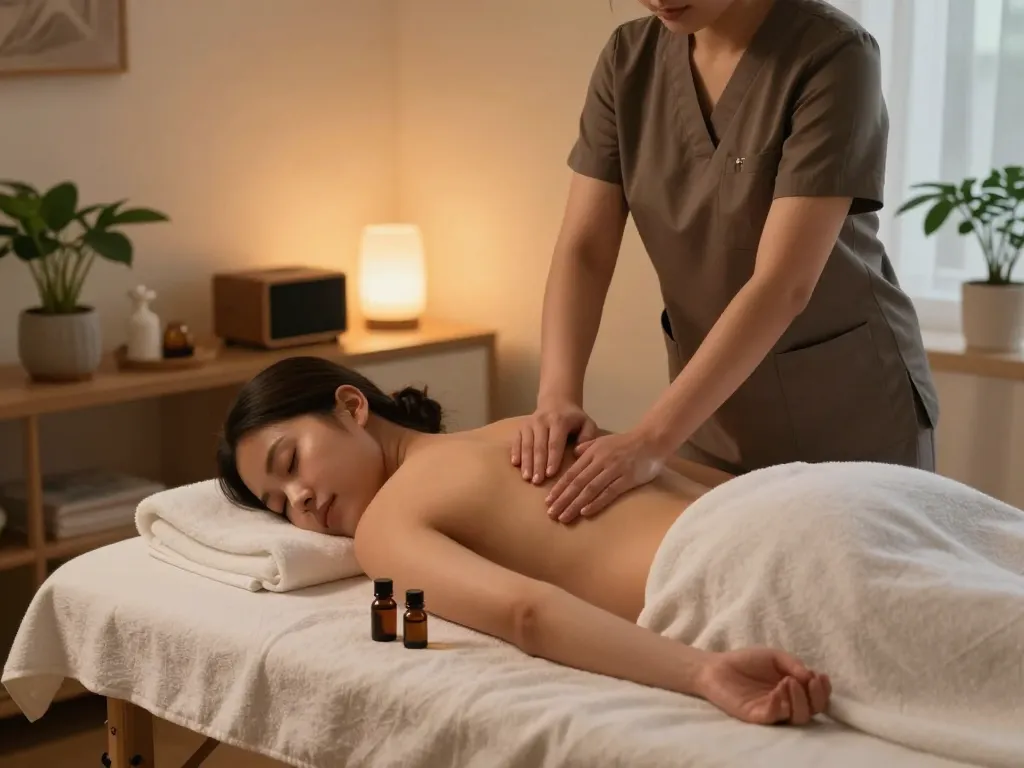 Premium massage service at maxim-anma.net with serene home atmosphere, professional therapist and soothing decor.
