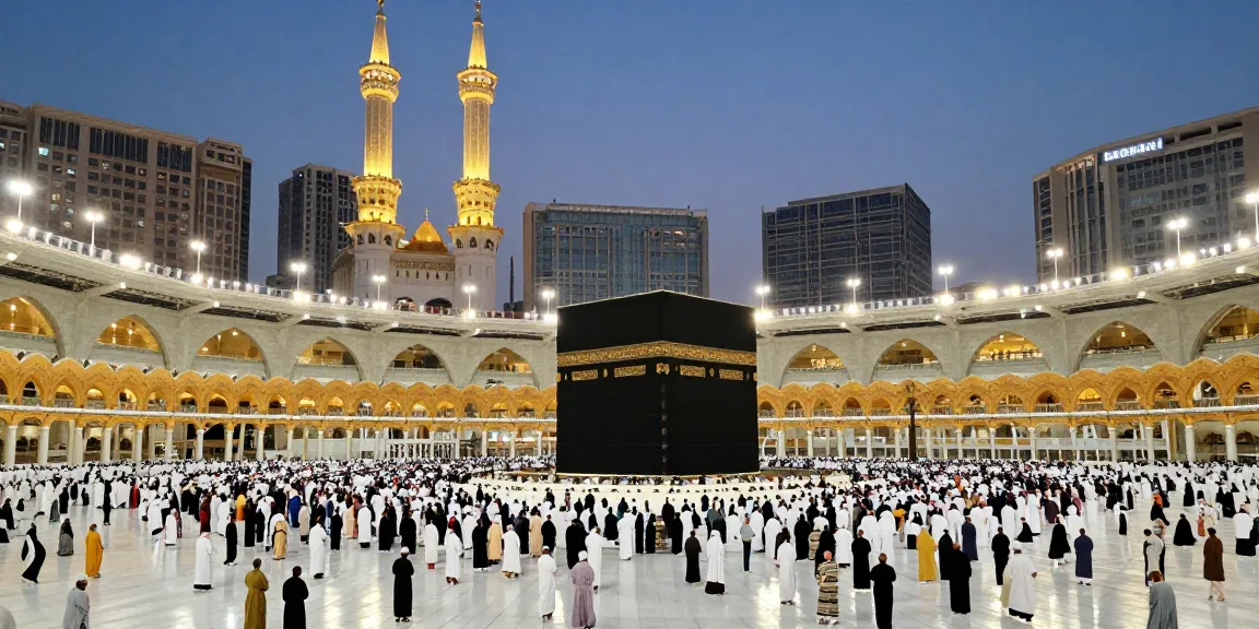 An inspiring view of pilgrims during Umroh Ramadhan at Masjid al-Haram, symbolizing a unique travel experience.